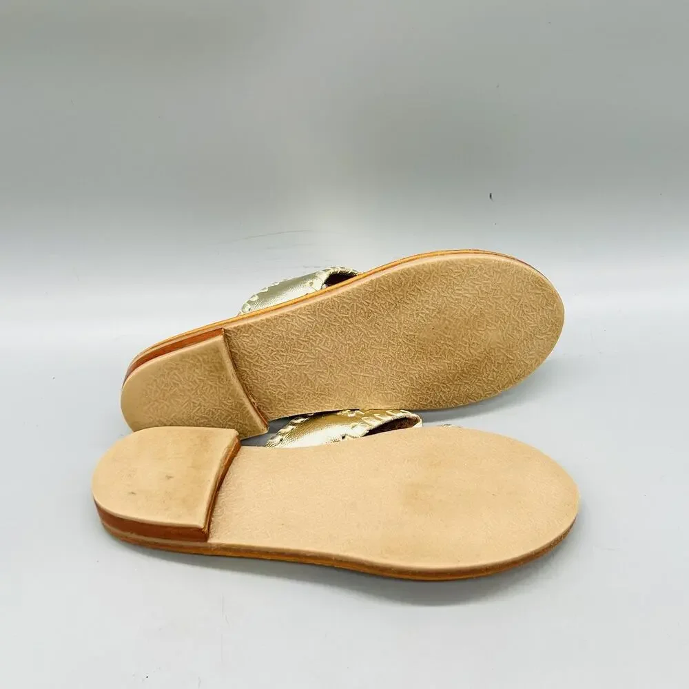 Jack Rogers Sandals Girl 12 Gold Leather Medallion Flip Flop Summer Shoes Casual